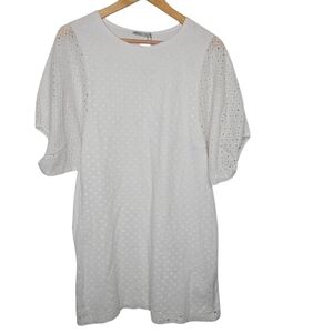 ZARA Womens White Cotton Embroidered Eyelet Puff Sleeve Day Dress Size Medium